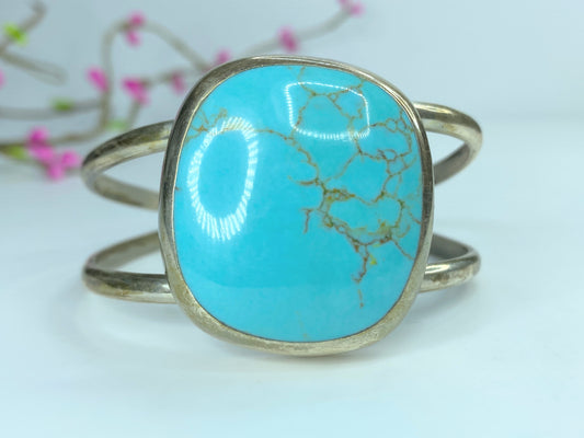 Sterling Silver 925 Turquoise carbonate Texaco Artisan cuff bangle 43g 7" JR800