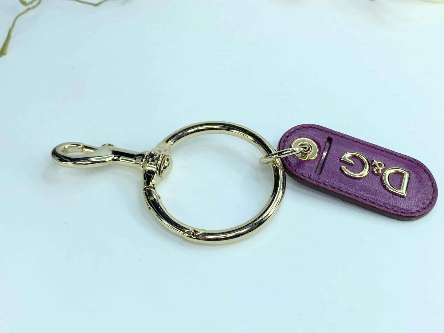 Dolce & Gabbana Keychain Leather Logo Metal Ring Hook Keyring GS65