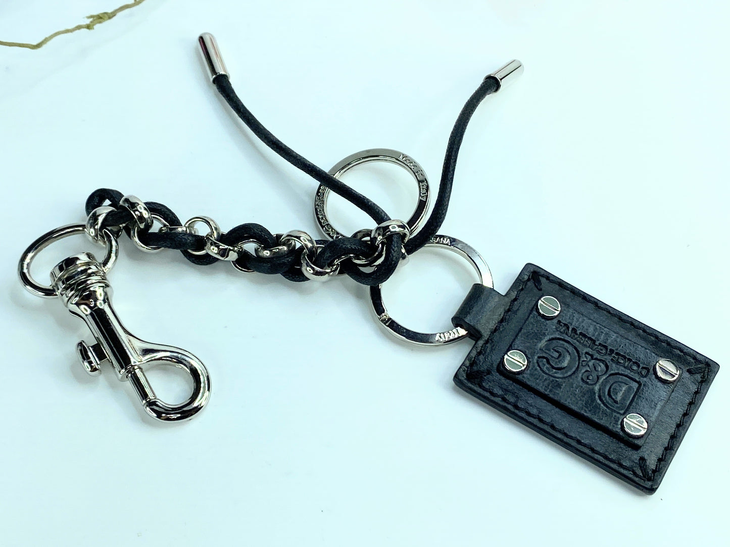 New Dolce & Gabbana Keychain Leather Logo Metal Ring Hook Keyring GS66