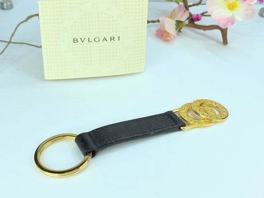 Bvlgari gold tone Leather Keyring Double Logo Bvlgari ring GS67