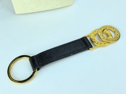 Bvlgari gold tone Leather Keyring Double Logo Bvlgari ring GS67