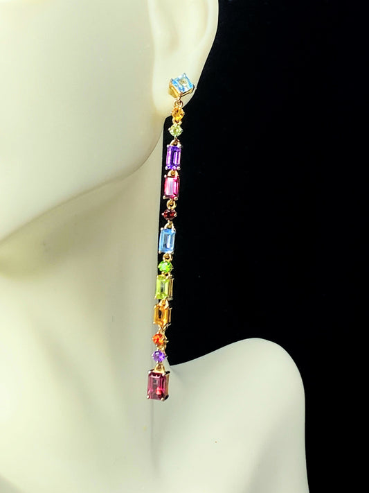 Multi Gemstones Rainbow Drop 11.75ctw Gold on sterling earrings