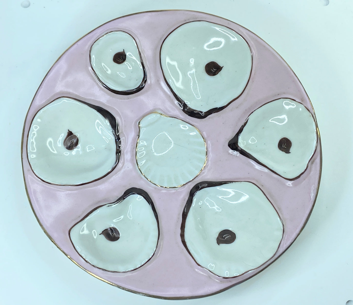 Antique earthenware lavender oyster plate, France, late 19th century 8.5" A326