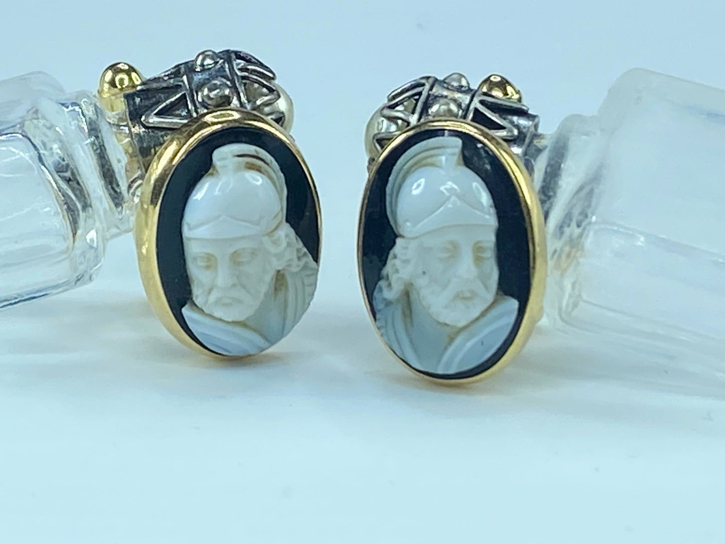 Art Deco Shell Cameo cufflinks warrior italian Cameo Jewelry in 14K