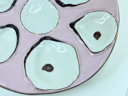 Antique earthenware lavender oyster plate, France, late 19th century 8.5" A326