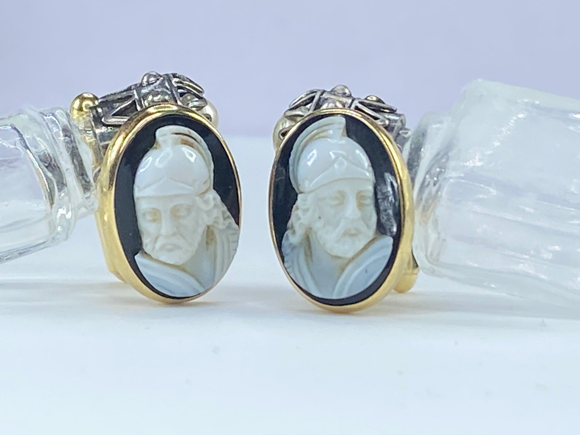 Art Deco Shell Cameo cufflinks warrior italian Cameo Jewelry in 14K