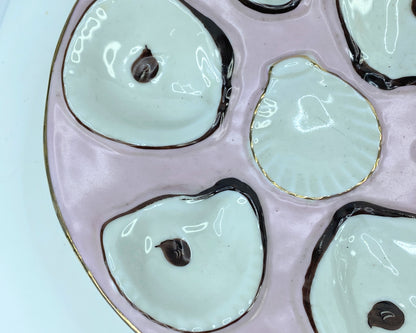 Antique earthenware lavender oyster plate, France, late 19th century 8.5" A326