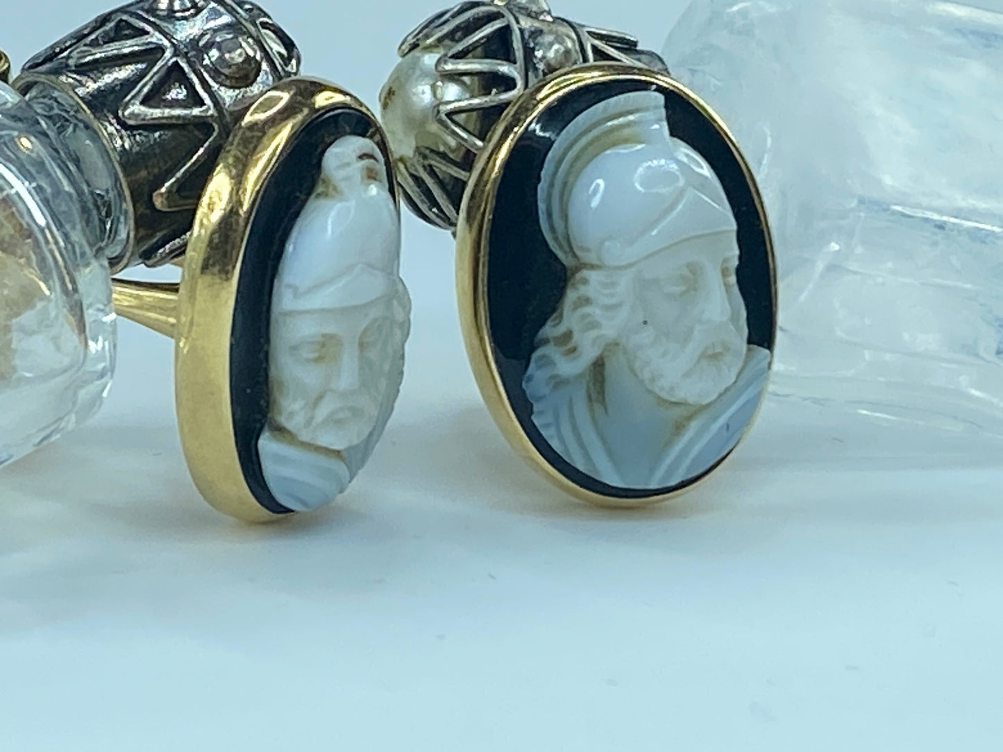 Art Deco Shell Cameo cufflinks warrior italian Cameo Jewelry in 14K