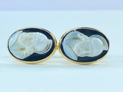 Art Deco Shell Cameo cufflinks warrior italian Cameo Jewelry in 14K