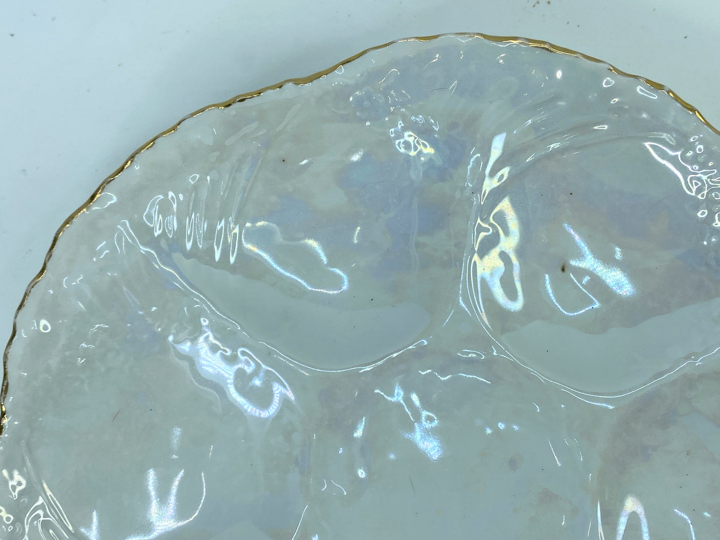 Gien France c1950 embossed glazed earthenware six wells Oyster plate 9.5" A334