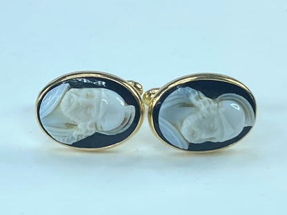 Art Deco Shell Cameo cufflinks warrior italian Cameo Jewelry in 14K