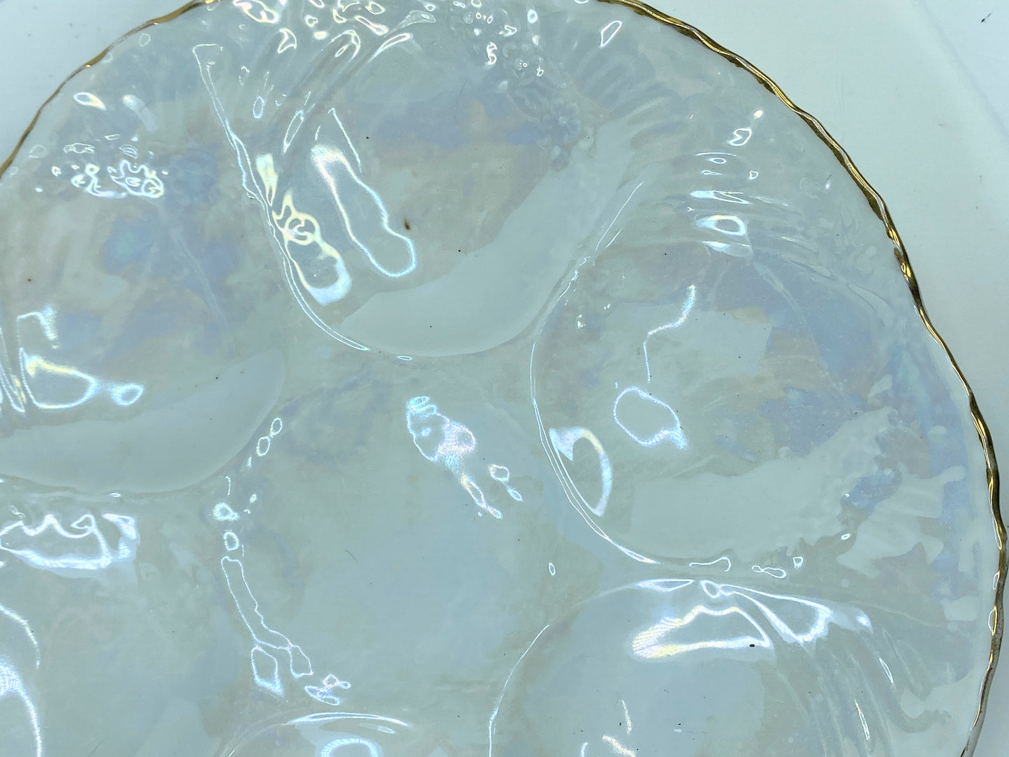 Gien France c1950 embossed glazed earthenware six wells Oyster plate 9.5" A334