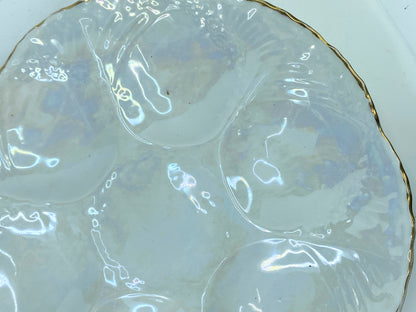 Gien France c1950 embossed glazed earthenware six wells Oyster plate 9.5" A334
