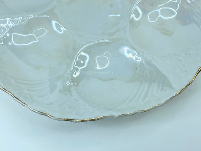 Gien France c1950 embossed glazed earthenware six wells Oyster plate 9.5" A334