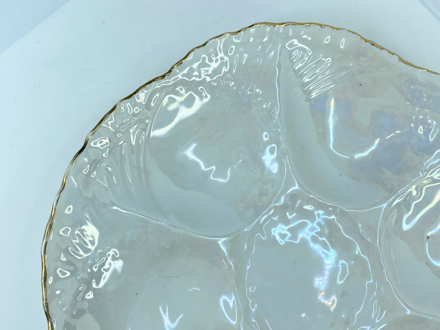 Gien France c1950 embossed glazed earthenware six wells Oyster plate 9.5" A334