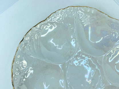 Gien France c1950 embossed glazed earthenware six wells Oyster plate 9.5" A334
