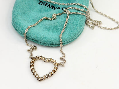Tiffany & Co Heart Necklace Silver 18K Gold Rope Pendant Charm JR1364