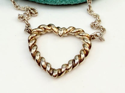 Tiffany & Co Heart Necklace Silver 18K Gold Rope Pendant Charm JR1364
