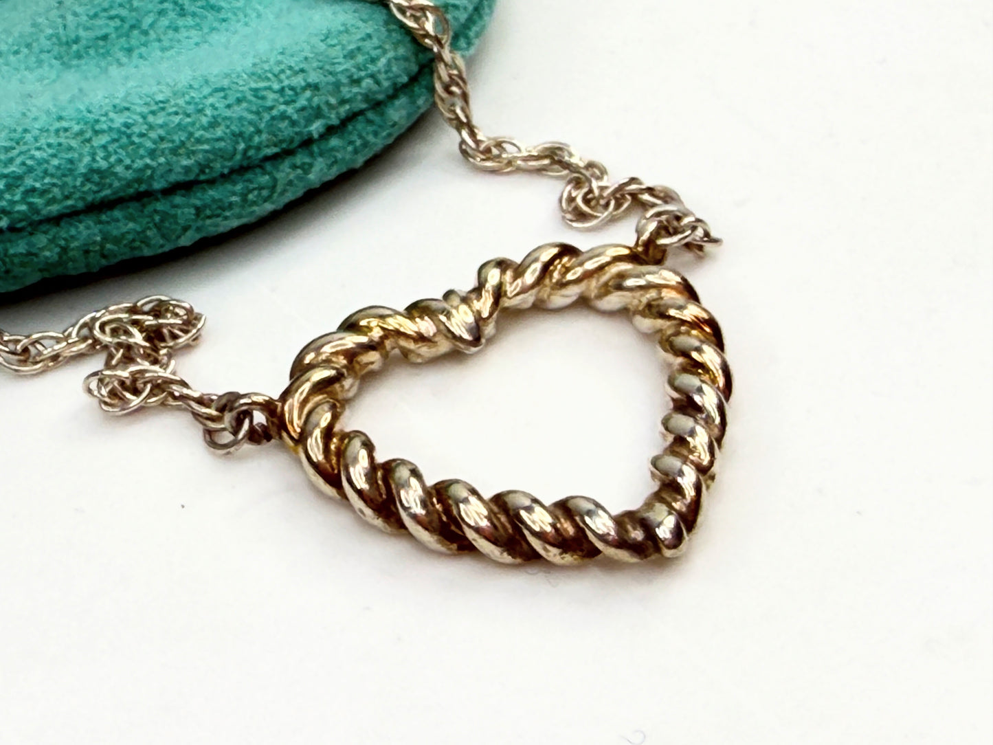 Tiffany & Co Heart Necklace Silver 18K Gold Rope Pendant Charm JR1364
