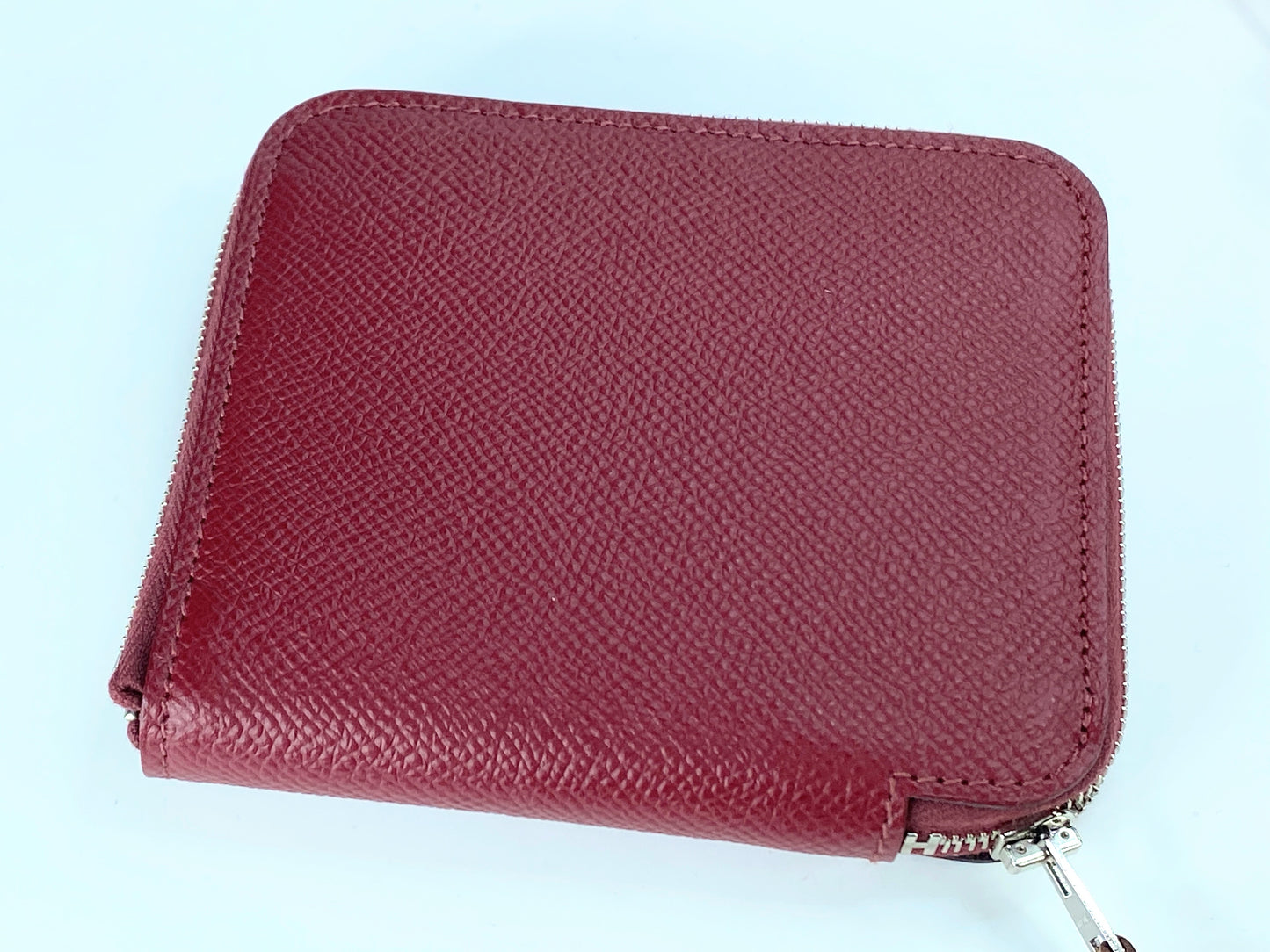 HERMES Veau Epson Rouge H Azap Compact Silk-In Mini Coin Purse Unused GS69