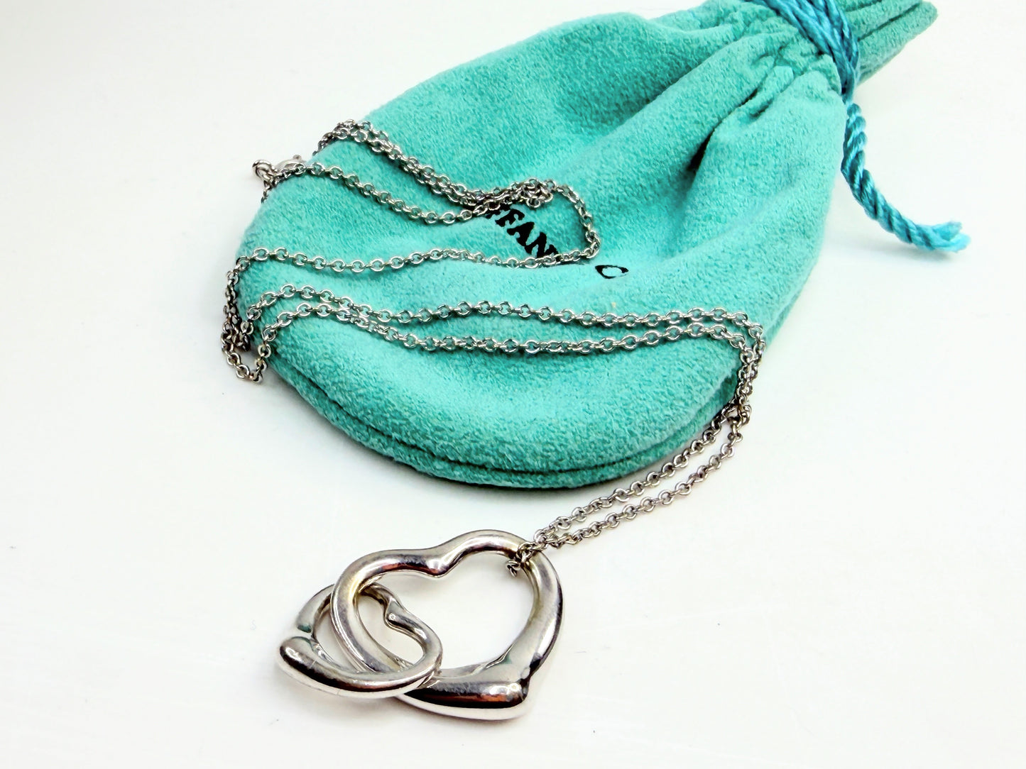 Tiffany & Co Elsa Peretti Double Open interlocked Heart Necklace 18” SS JR1380