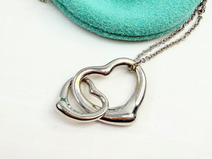 Tiffany & Co Elsa Peretti Double Open interlocked Heart Necklace 18” SS JR1380