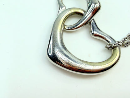 Tiffany & Co Elsa Peretti Double Open interlocked Heart Necklace 18” SS JR1380