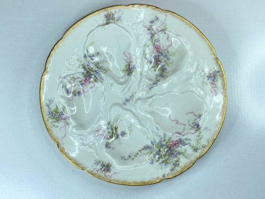 Rare GDA Limoges France 8.5" Oyster Plate Lavender Roses Circa 1906 Oyster A335