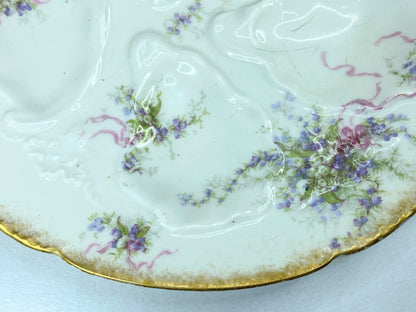 Rare GDA Limoges France 8.5" Oyster Plate Lavender Roses Circa 1906 Oyster A335