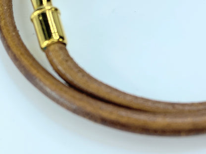 Hermes Paris Brown Leather Gold Plated Hook Wrap Bracelet w/ box GS71