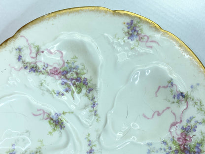 Rare GDA Limoges France 8.5" Oyster Plate Lavender Roses Circa 1906 Oyster A335