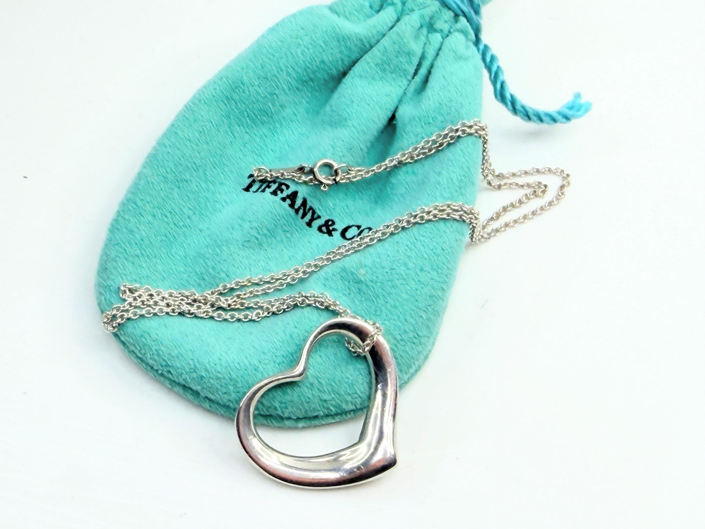 Tiffany & Co. Elsa Peretti XL Open Heart Pendant 18" sterling w/pouch JR1370