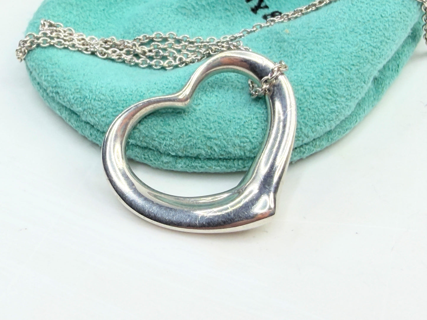 Tiffany & Co. Elsa Peretti XL Open Heart Pendant 18" sterling w/pouch JR1370