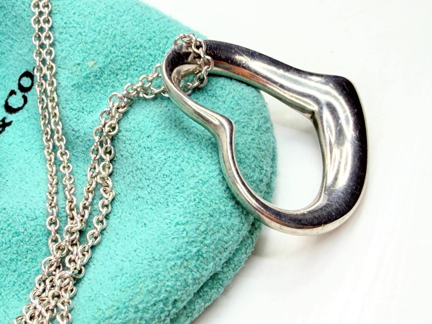 Tiffany & Co. Elsa Peretti XL Open Heart Pendant 18" sterling w/pouch JR1370