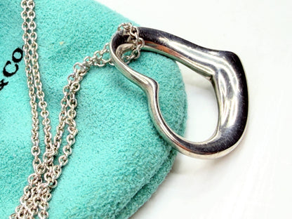 Tiffany & Co. Elsa Peretti XL Open Heart Pendant 18" sterling w/pouch JR1370