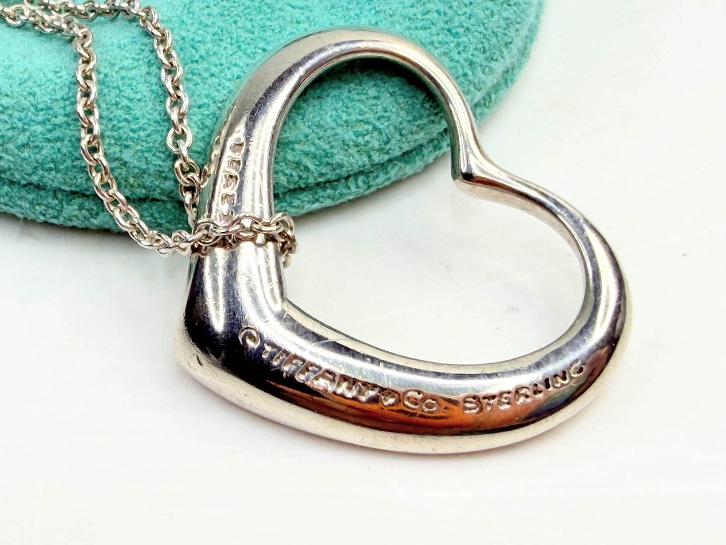 Tiffany & Co. Elsa Peretti XL Open Heart Pendant 18" sterling w/pouch JR1370