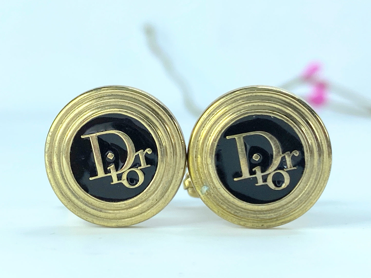 Christian Dior Round black enamel cufflink GS74