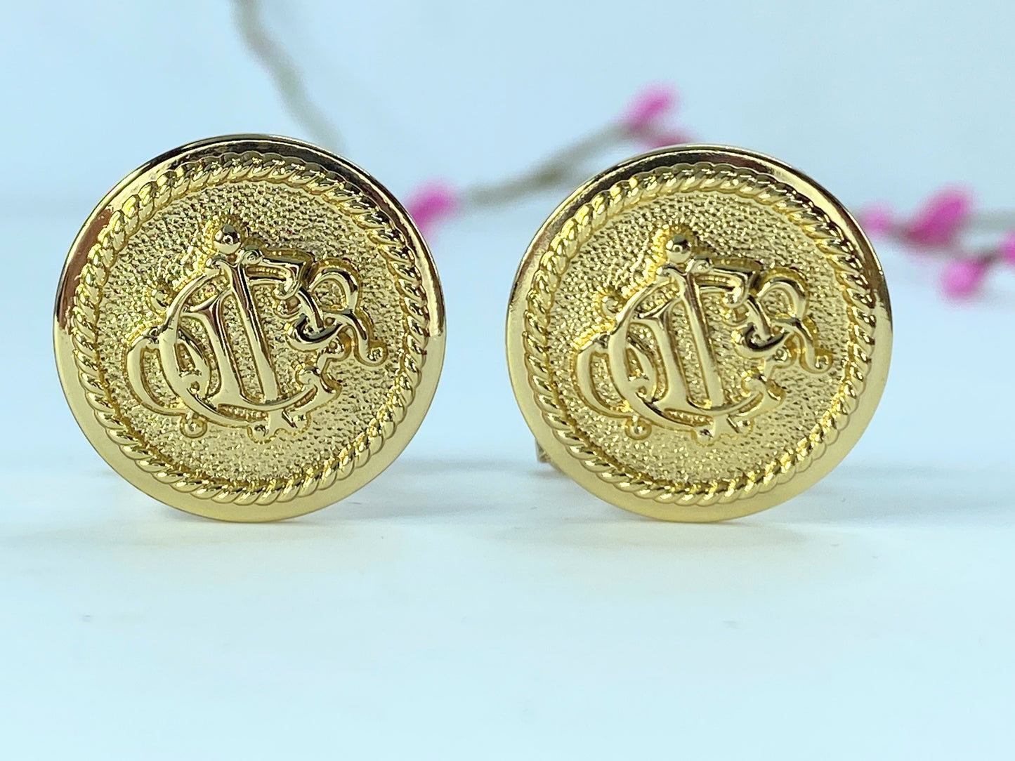 Christian Dior 1980s Insignia Initial Monogram Logo Circle Cufflinks Tie tag GS75