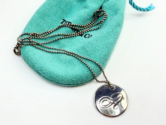 Vintage Tiffany & Co Sterling Silver Initial A Disc Necklace JR1375