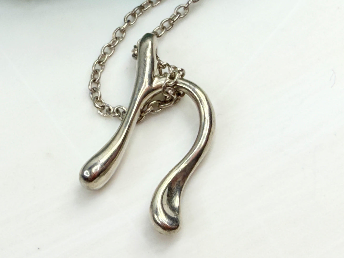 Tiffany & Co Silver Medium Peretti Alphabet Letter "N" Necklace JR1373
