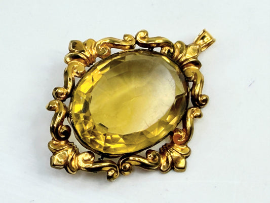 Antique c1910 Art Glass Pendant Gilt Frame 14K Bale JR1379