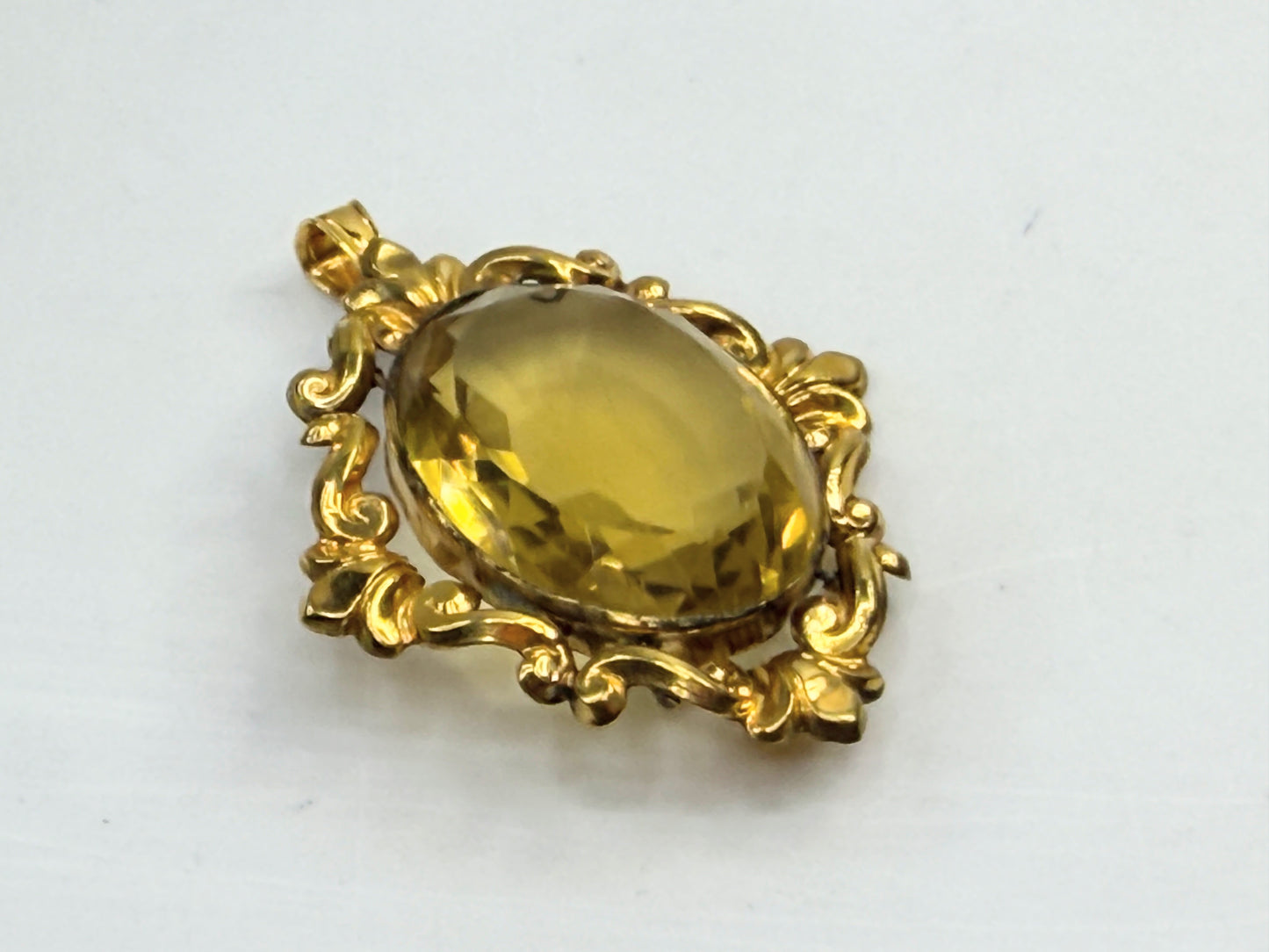 Antique c1910 Art Glass Pendant Gilt Frame 14K Bale JR1379