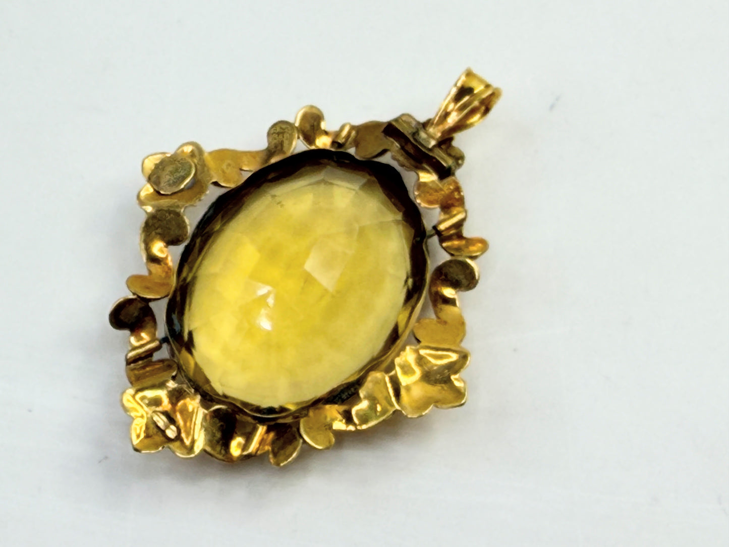 Antique c1910 Art Glass Pendant Gilt Frame 14K Bale JR1379