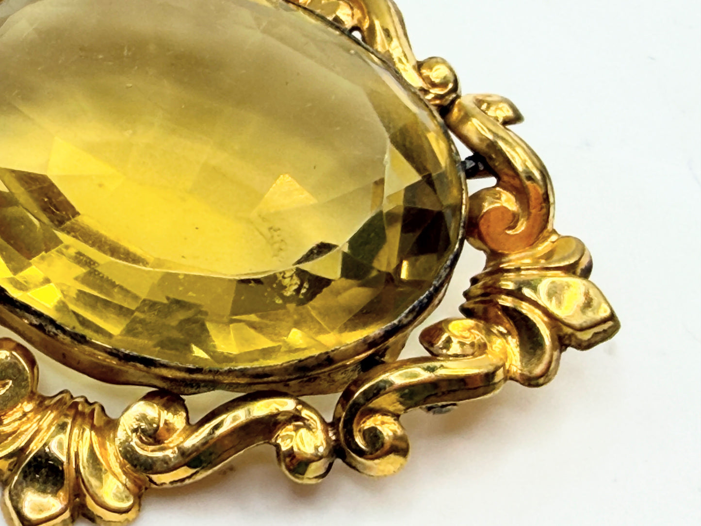 Antique c1910 Art Glass Pendant Gilt Frame 14K Bale JR1379