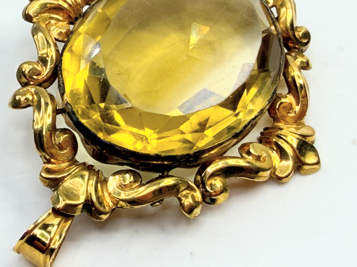 Antique c1910 Art Glass Pendant Gilt Frame 14K Bale JR1379