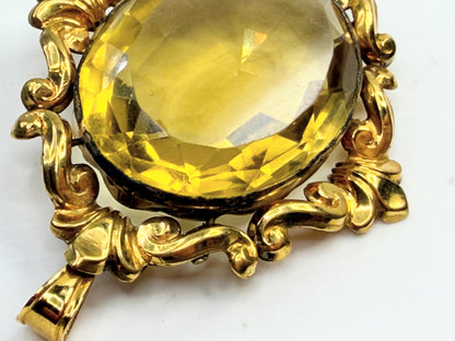 Antique c1910 Art Glass Pendant Gilt Frame 14K Bale JR1379