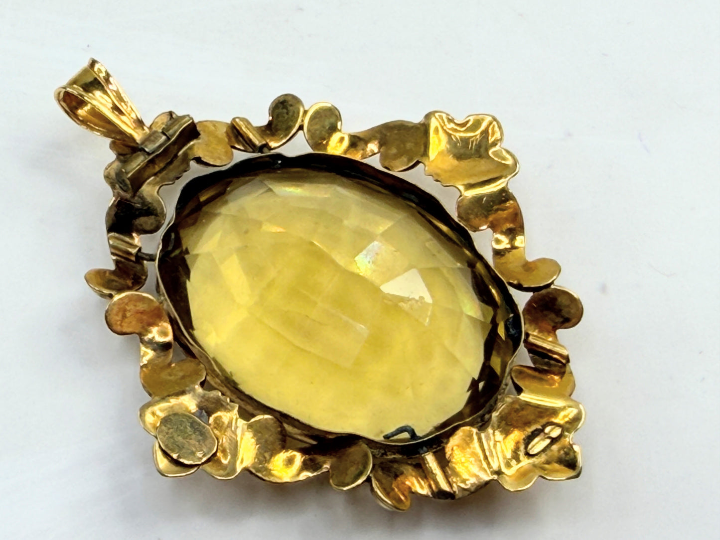 Antique c1910 Art Glass Pendant Gilt Frame 14K Bale JR1379