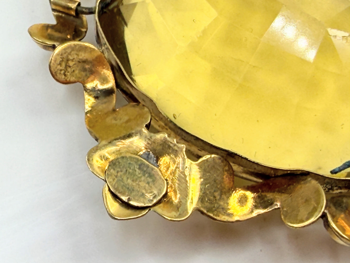 Antique c1910 Art Glass Pendant Gilt Frame 14K Bale JR1379