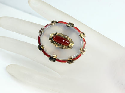 Vintage 14K Gold Orange Jade Chalcedony Enamel Statement Ring JR1379