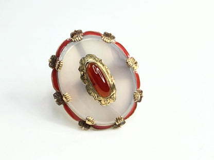 Vintage 14K Gold Orange Jade Chalcedony Enamel Statement Ring JR1379